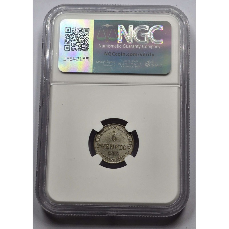 GERMANY 1853 B COIN 6 PFENNING HANNOVER NGC MS64 WORLD COINS