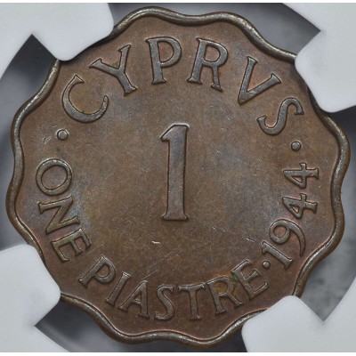 CYPRUS 1 PIASTRE 1944 COIN OF KGVI NGC MS63BN