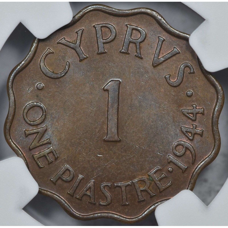 CYPRUS 1 PIASTRE 1944 COIN OF KGVI NGC MS63BN WORLD COINS
