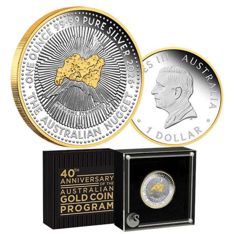 Australian Nugget 1 Oz Silver Gilded Proof Coin 2026 GOLD AND SILVER BULLION