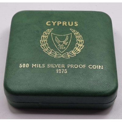 CYPRUS SILVER PROOF 500 MILS COIN 1975 HERCULES IN BOX TOP