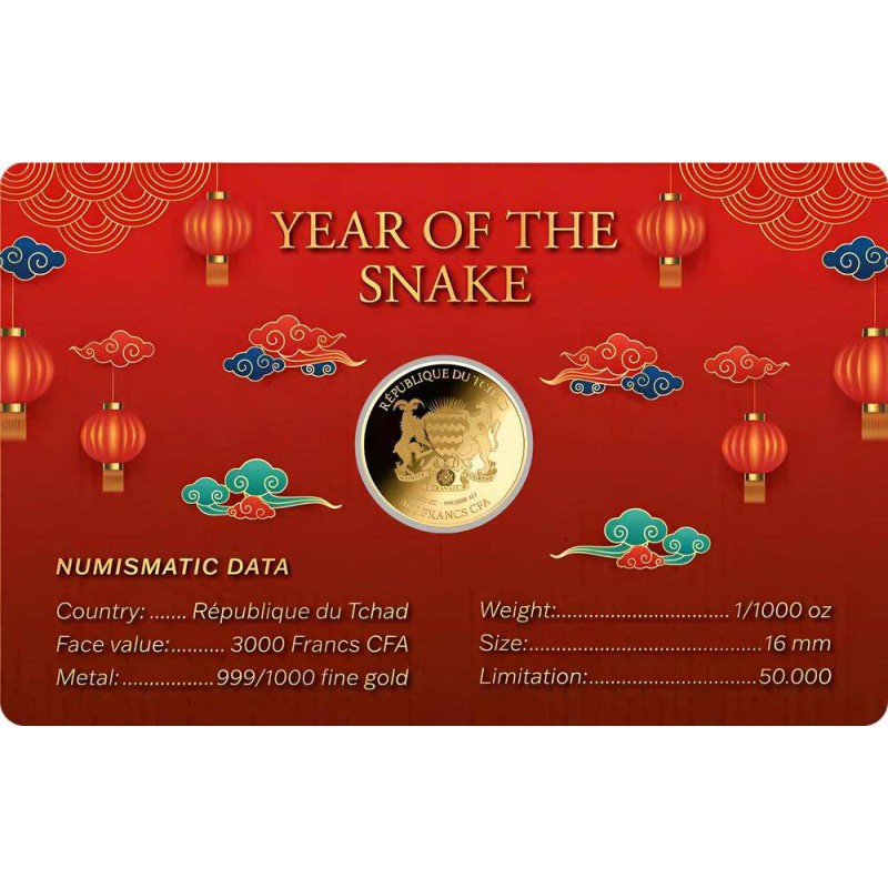 YEAR OF THE SNAKE 1/1000 Oz .999 Gold in Coin card 2025 GOLD AND SILVER BULLION