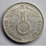 GERMANY WWII THIRD REICH 1937 SILVER  2 REICHSMARK HINDENBURG WORLD COINS