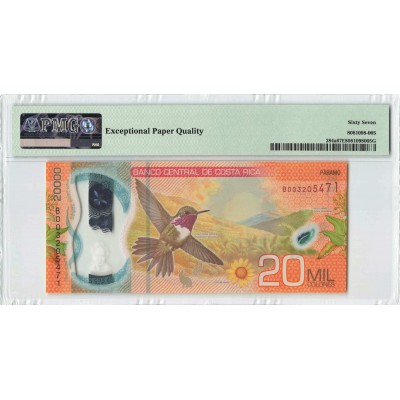 Costa Rica 2018 (ND 2020) P-284a PMG 67 EPQ 20,000 Colones banknote