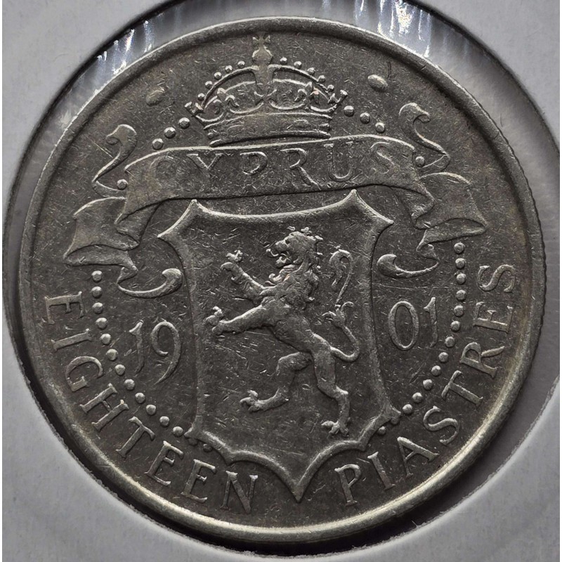 CYPRUS 18 PIASTRE SILVER 1901 COIN QUEEN VICTORIA VF WORLD COINS