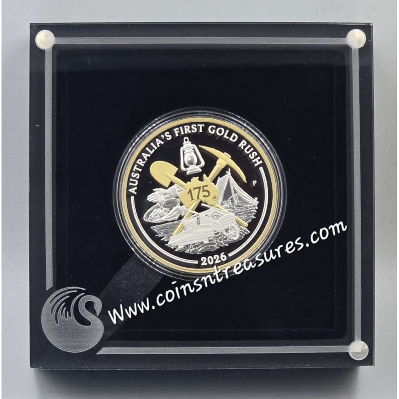 Australia's First Gold Rush 2026 1oz Silver Proof Gilded Coin GOLD AND SILVER BULLION