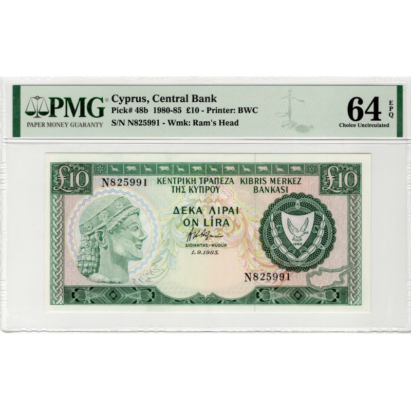 CYPRUS 10 POUNDS 1983 BANKNOTE PMG 64 EPQ p48b WORLD BANKNOTES