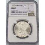 SWEDEN SILVER 2 KRONA 1938 G COIN GUSTAF V NGC MS65 WORLD COINS