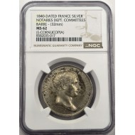 France Napoleon I Silver Medal 1840 Barre Notaries NGC MS62