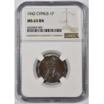 CYPRUS 1 PIASTRE 1942 COIN OF KGVI NGC MS63BN RARE WORLD COINS