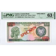 CYPRUS 10 POUNDS 1987-1988 SPECIMEN TDLR UNC PMG 63 EPQ p51S