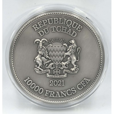 Chad 2 oz SILVER COIN SAINT GEORGE SLAYS THE DRAGON 2021