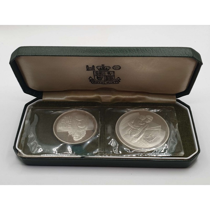 CYPRUS 1976 SILVER PROOF 1 POUND & 500 MILS COINS REFUGEES SET BOX WORLD COINS