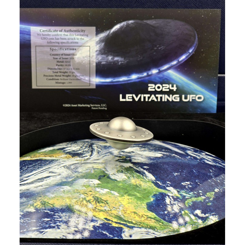 UFO FLYING SAUCER Levitating Silver Coin 5000 Francs Chad 2024 GOLD AND SILVER BULLION