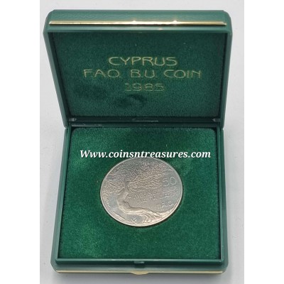 CYPRUS 1985 CUNI COIN 50 CENTS FAO SAVE THE FORESTS IN BOX