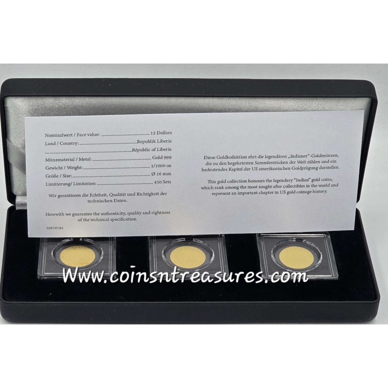 US Indian Chief Gold 3 Coin Set collection 1/1000 Gold .999 GOLD AND SILVER BULLION