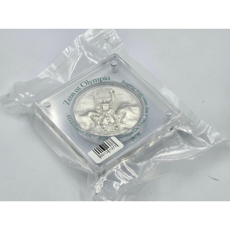 ZEUS AT OLYMPIA 2 Oz Silver Coin 10000 Francs Chad 2024 GOLD AND SILVER BULLION