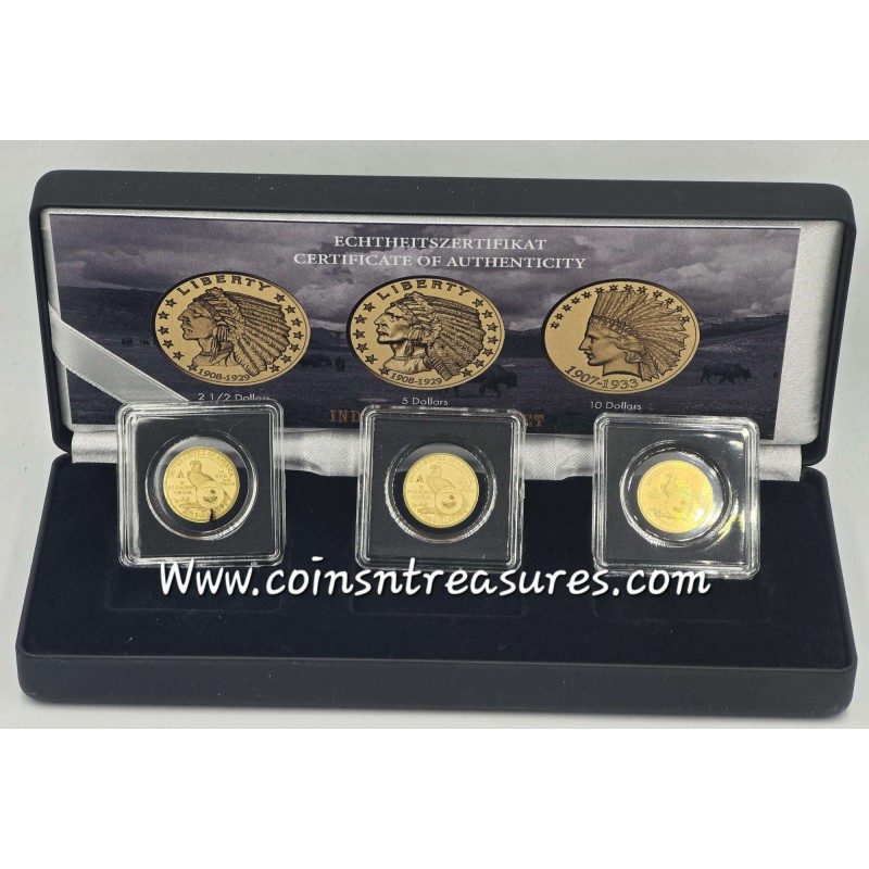 US Indian Chief Gold 3 Coin Set collection 1/1000 Gold .999 GOLD AND SILVER BULLION