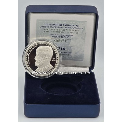 GREECE 2014 ARISTOTLE SILVER PROOF COIN 10 EURO ARISTOTELIS