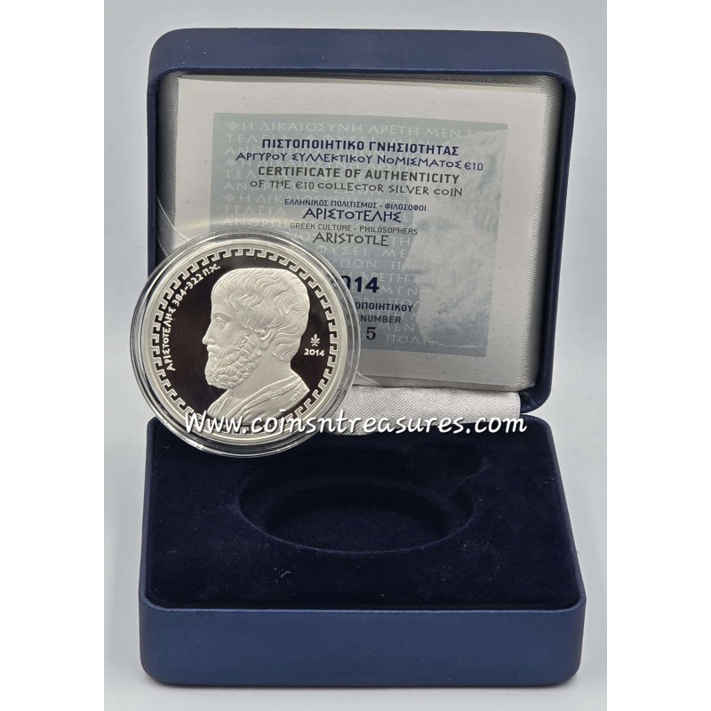 GREECE 2014 ARISTOTLE SILVER PROOF COIN 10 EURO ARISTOTELIS WORLD COINS
