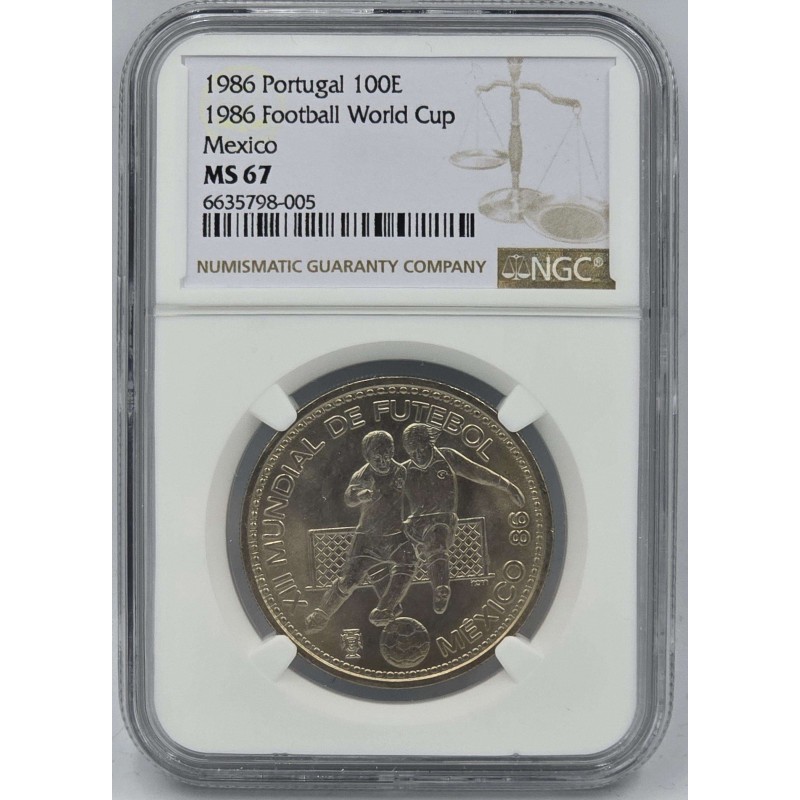 PORTUGAL 1987 SILVER 100 ESCUDOS MEXICO WORLD CUP NGC MS67 WORLD COINS