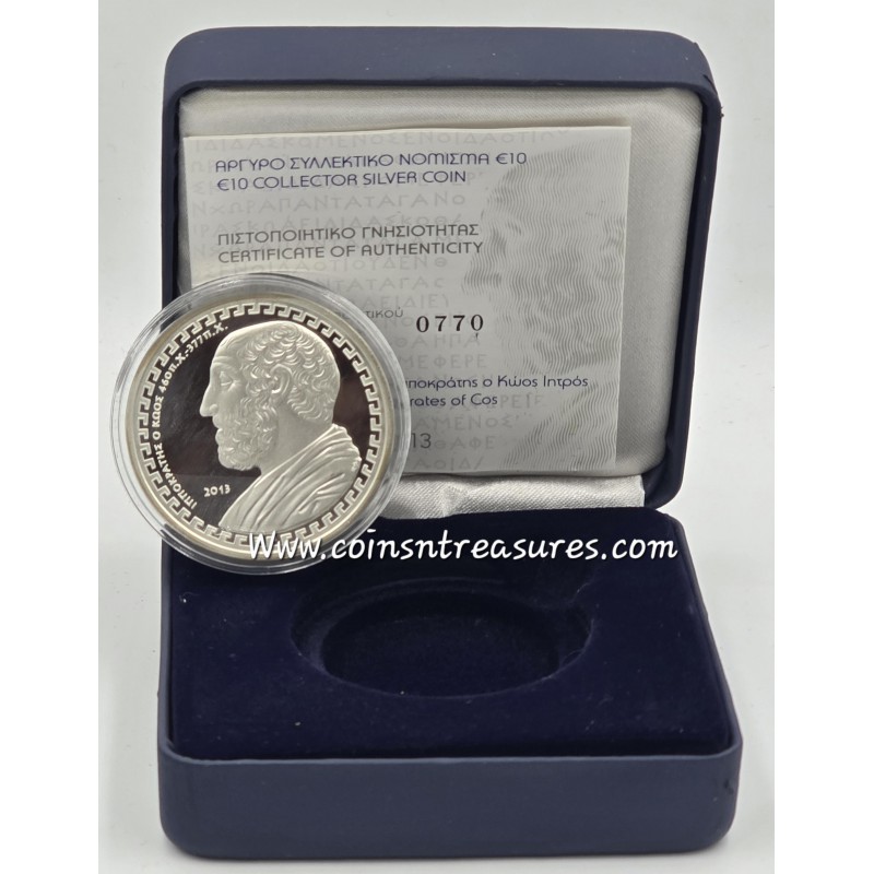 GREECE 2013 SILVER PROOF COIN 10 EURO HIPPOCRATES WORLD COINS