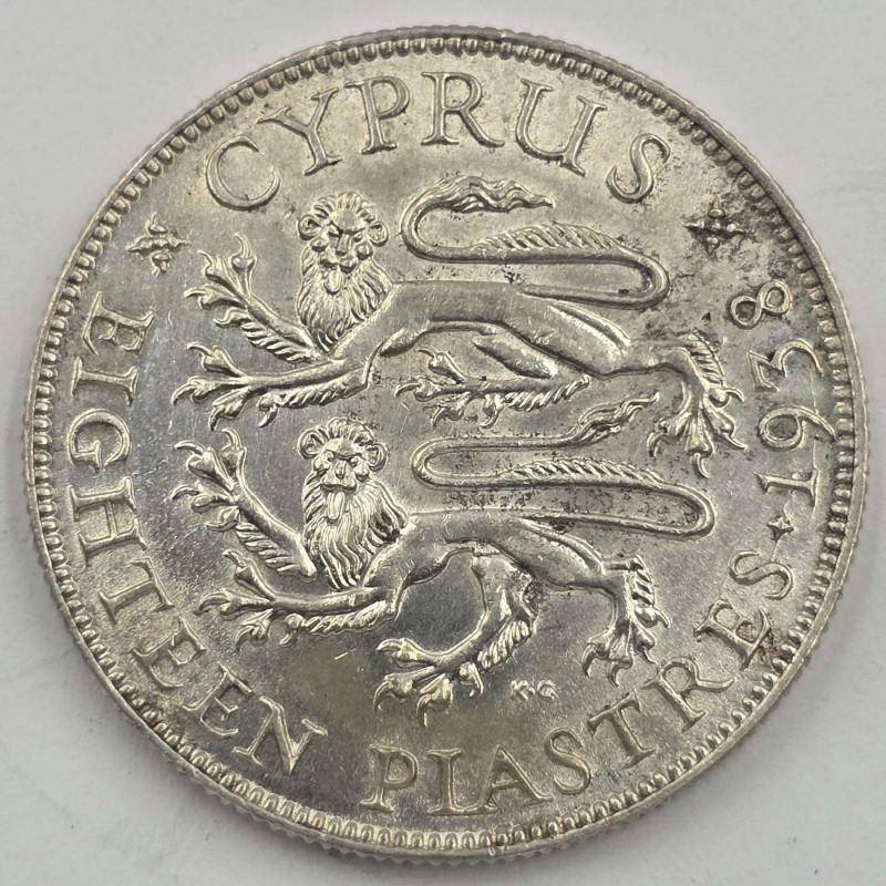 CYPRUS 18 PIASTRE 1938 SILVER COIN KGVI IN AU WORLD COINS