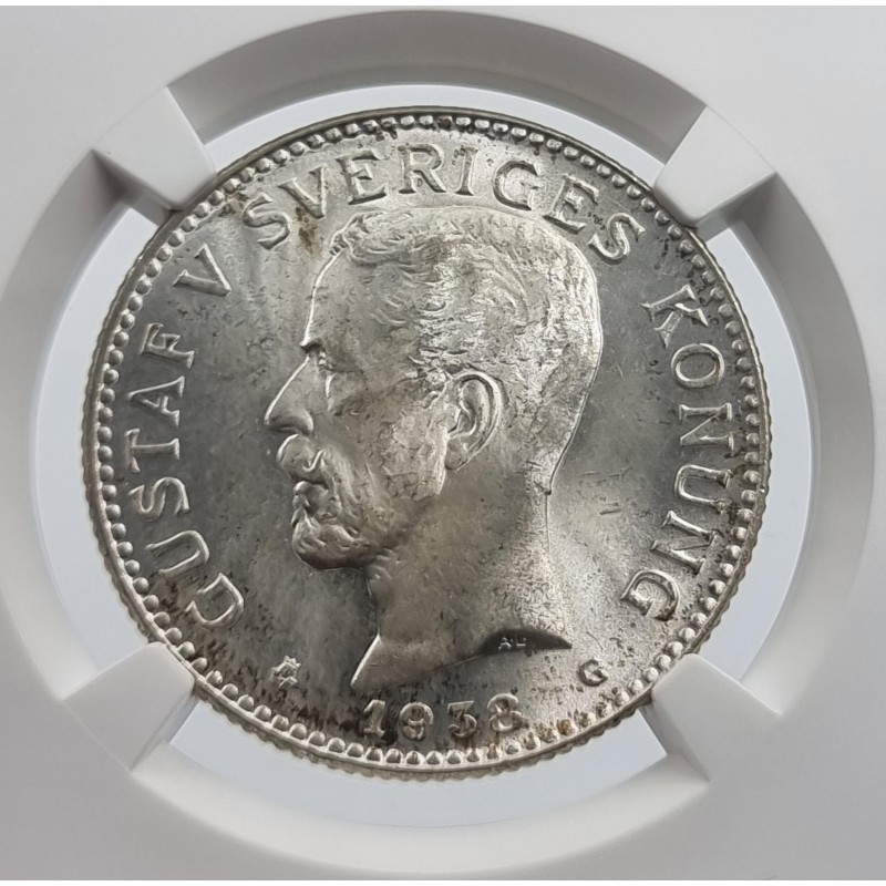 SWEDEN SILVER 2 KRONA 1938 G COIN GUSTAF V NGC MS65 WORLD COINS