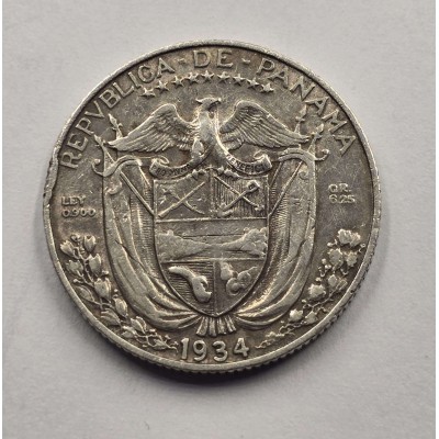 Panama 1/4 Balboa silver coin 1934 rare