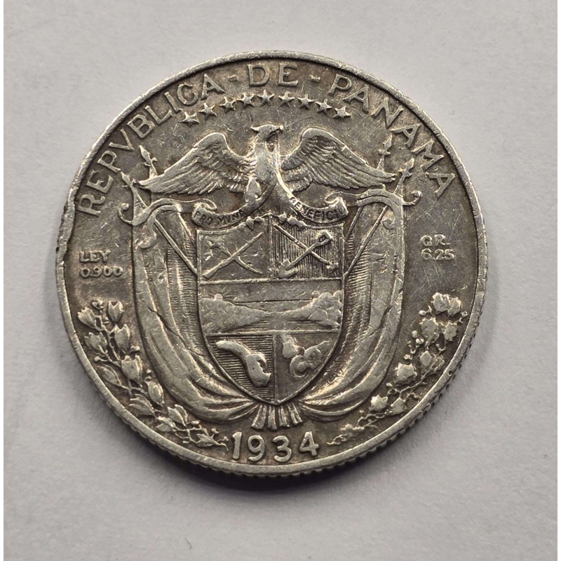 Panama 1/4 Balboa silver coin 1934 rare WORLD COINS