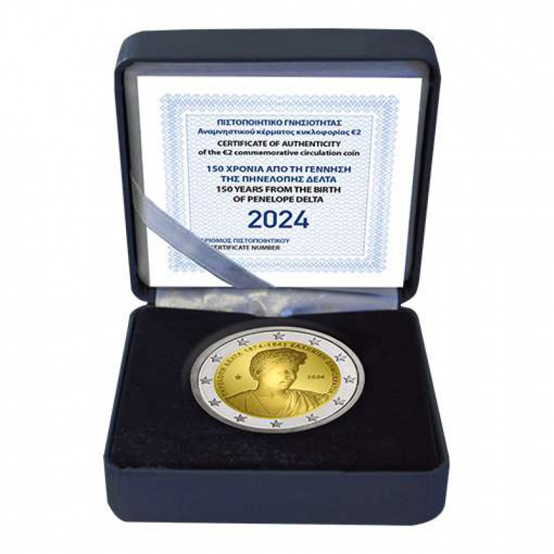 GREECE 2024 150 YEARS FROM THE BIRTH OF PENELOPE DELTA 2 EURO BE PROOF COIN WORLD COINS