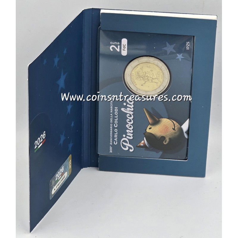 Italy 2 Euro coin Pinocchio 2026 Coin card WORLD COINS