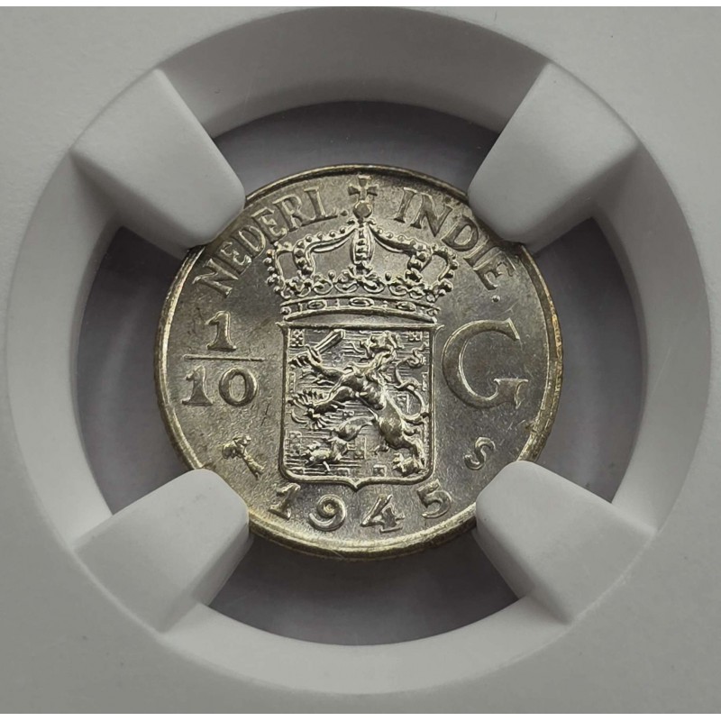 NETHERLANDS 1945 S COIN EAST INDIES 1/10 GULDEN NGC MS65 WORLD COINS