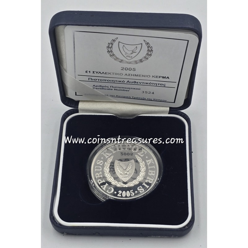 CYPRUS 2005 SILVER PROOF 1 POUND MONACHUS SEAL BOX + COA WORLD COINS