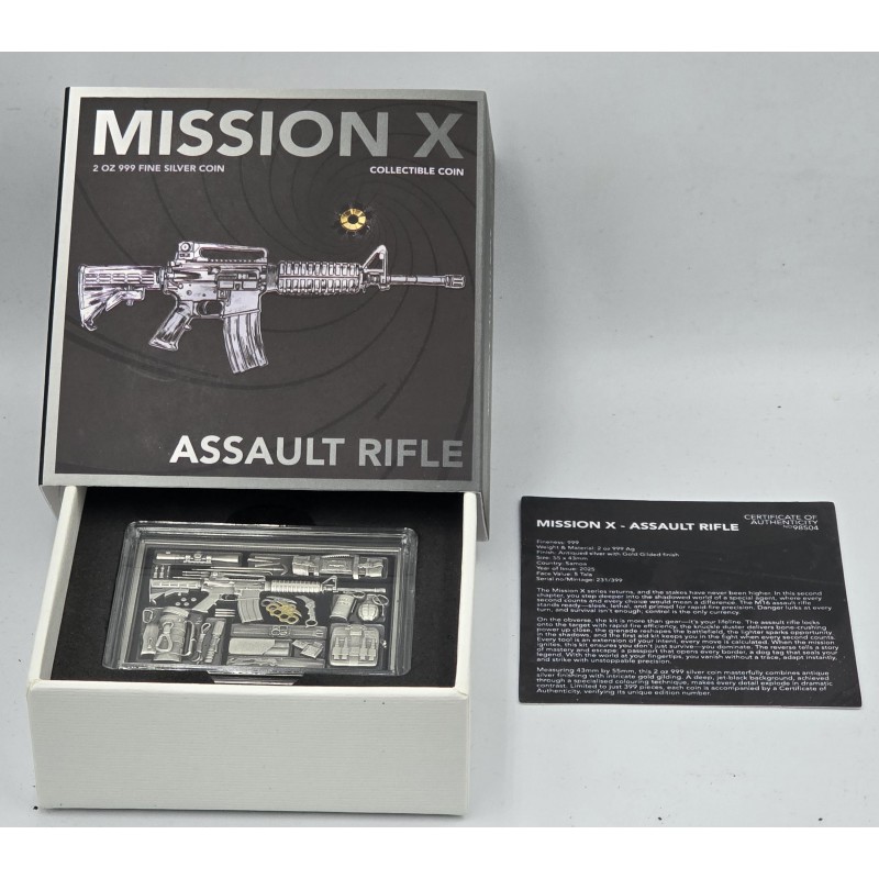 ASSAULT RIFLE Mission X 2 Oz Silver Coin Samoa 2025 GOLD AND SILVER BULLION