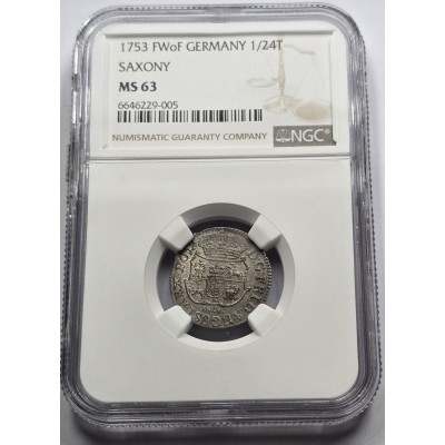 GERMANY 1753 FWof COIN 1/24 THALER SAXONY NGC MS63