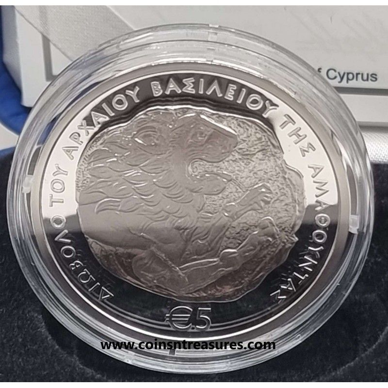 CYPRUS 2022 SILVER PROOF 5 EURO COIN ANCIENT LION OF AMATHUS WORLD COINS