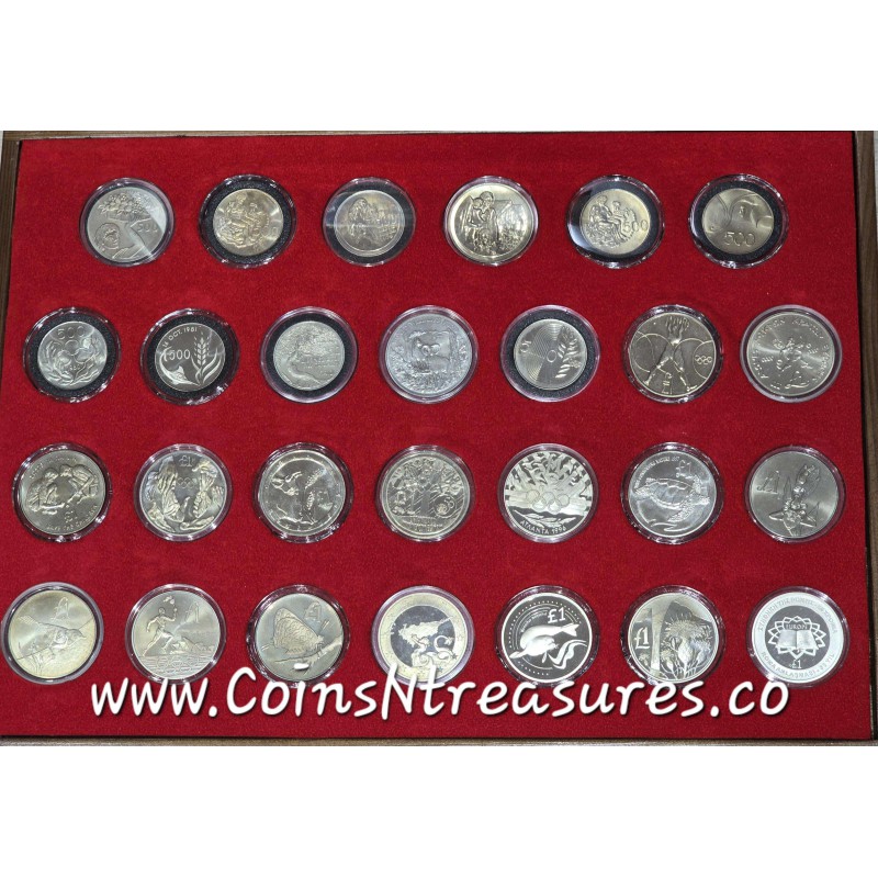 CYPRUS COMPLETE SET OF COMMEMORATIVE COINS 1970-2007 IN LUXURY WOODEN CASE WORLD COINS