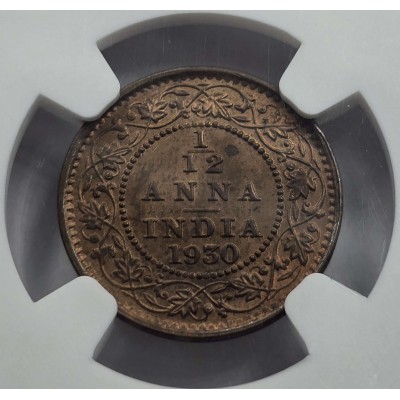BRITISH INDIA 1/12 ANNA COIN 1930 C KGV NGC MS64RB