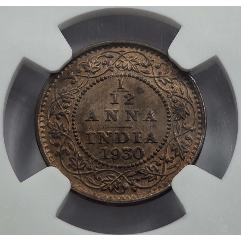BRITISH INDIA 1/12 ANNA COIN 1930 C KGV NGC MS64RB WORLD COINS