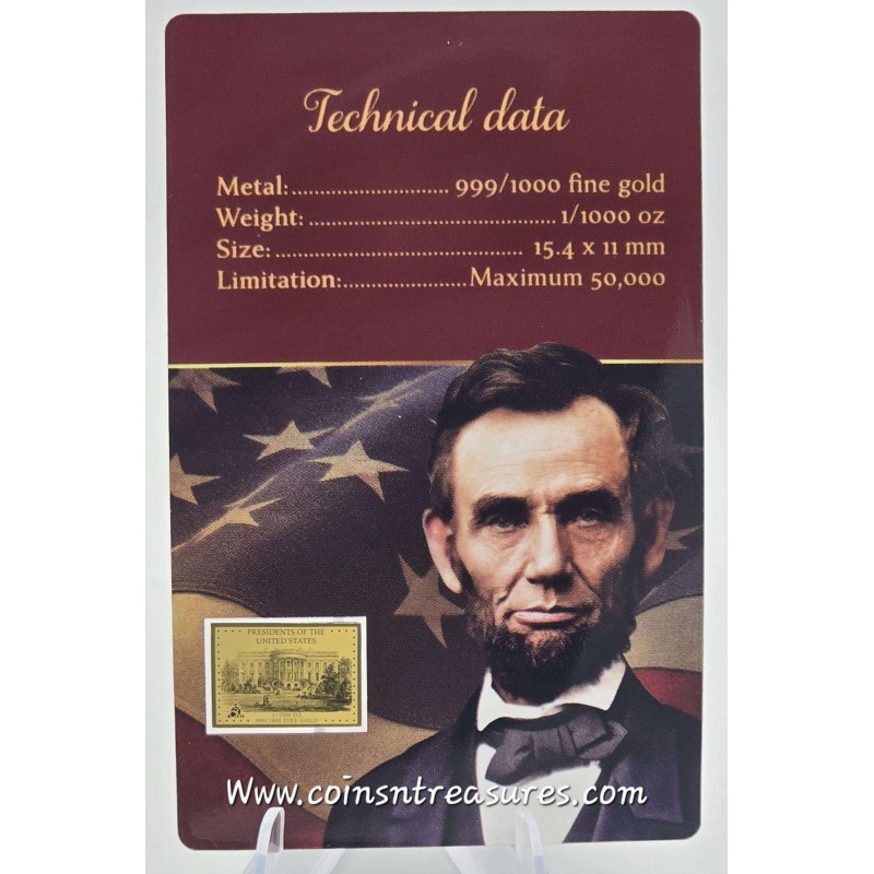Presidents of the USA Abraham Lincoln 1/1000 Oz Gold Coin GOLD AND SILVER BULLION