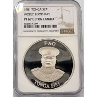 TONGA 1981 SILVER COIN Taufaahau Tupou World Food Day NGC PF67 UCAM