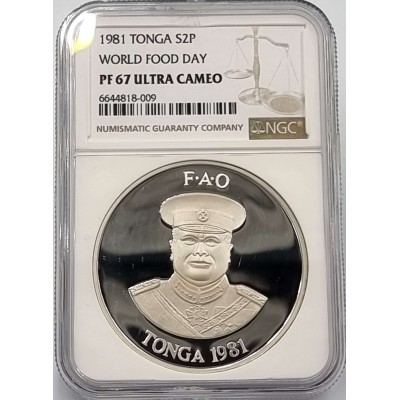 TONGA 1981 SILVER COIN Taufaahau Tupou World Food Day NGC PF67 UCAM