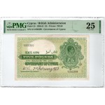 CYPRUS 5 POUND 1942 KGVI RARE BANKNOTE p25 PMG VF 25 WORLD BANKNOTES