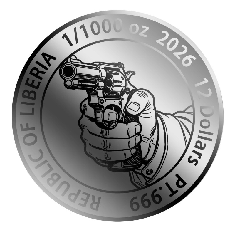 Revolver 2026 Liberia 1/1000 oz Platinum Coin in Card GOLD AND SILVER BULLION