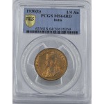 BRITISH INDIA 1/4 ANNA COIN 1930 B KGV PCGS MS64 RD WORLD COINS