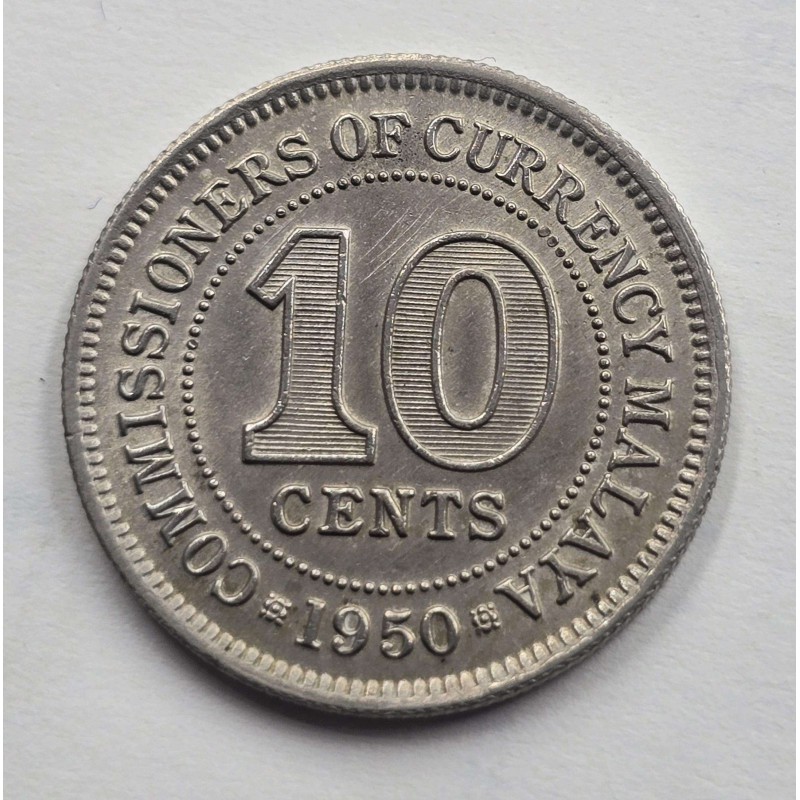 MALAYA 1950 10 CENTS COIN OF KGVI WORLD COINS
