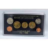 GREECE 1998 UNC COMPLETE YEAR DRACHMAS COIN SET IN CASE