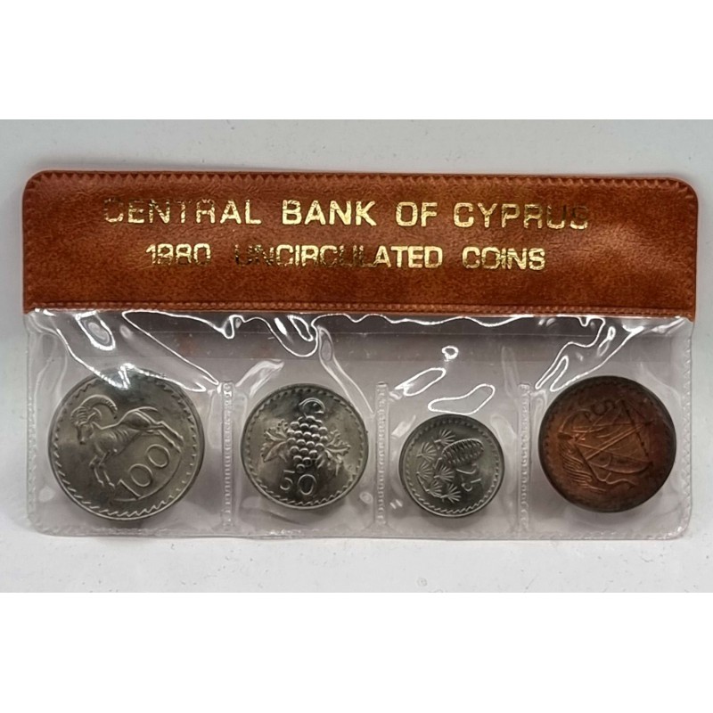 CYPRUS 1980 YEAR SET MILS COINS IN WALLET CASE WORLD COINS