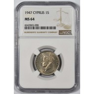 CYPRUS 1 SHILLING COIN 1947 UNC KGVI NGC MS64